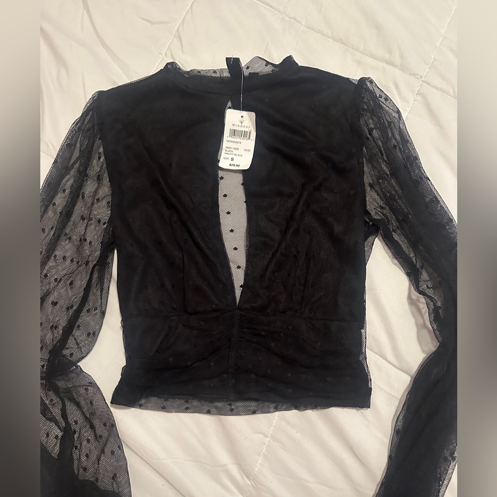 WINDSOR Black open front shirt with sheer sleeves